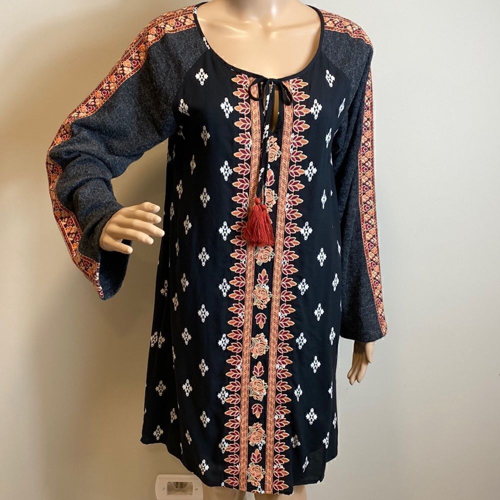 THML boho style long sleeves embroidered dress size S